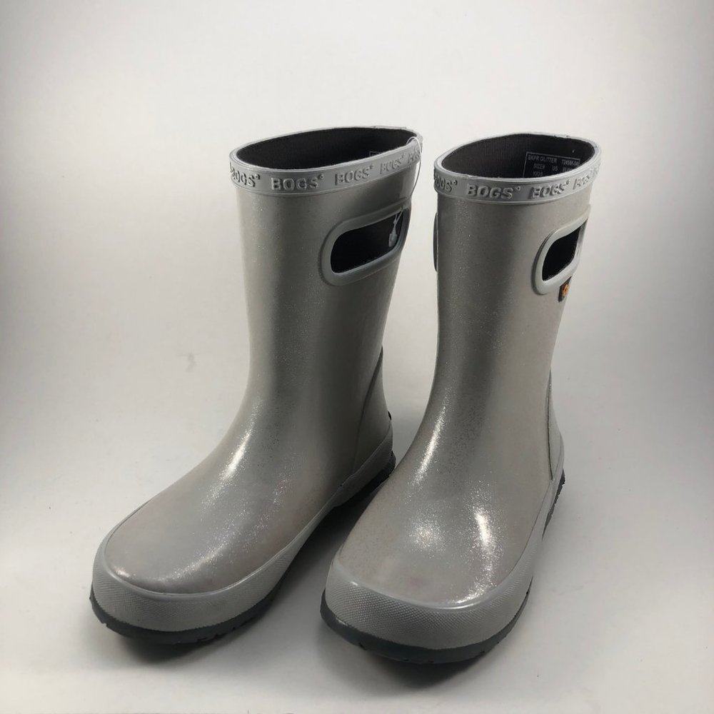 Bogs silver sparkly girls rain boots 12